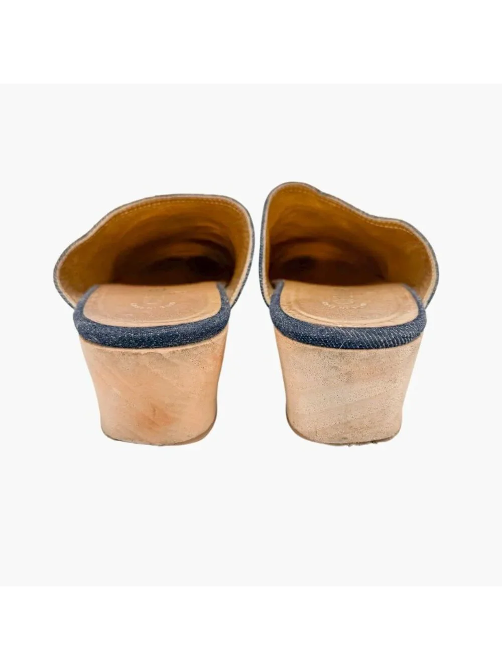 Chanel Denim CC Clogs Navy Blue Platform Mules Wooden Size 41 US 10-10.5 Women’s